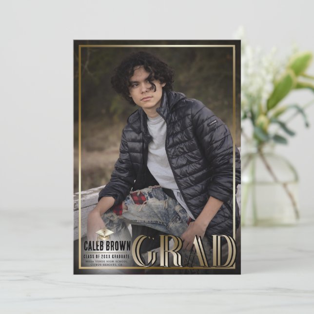 Invitación de foto de graduación de grado Gold Bor (Anverso de pie)
