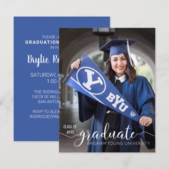 Invitación de foto de graduación de guión moderno  (Anverso / Reverso)