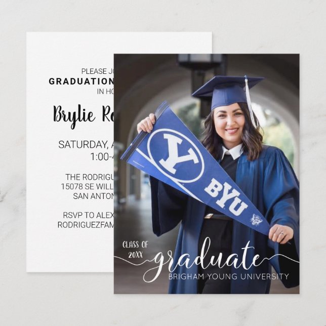 Invitación de foto de graduación de guión moderno  (Anverso / Reverso)