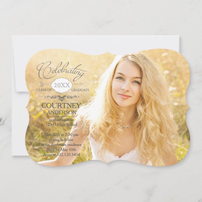 Invitación de foto de graduación de guión simple (Anverso)