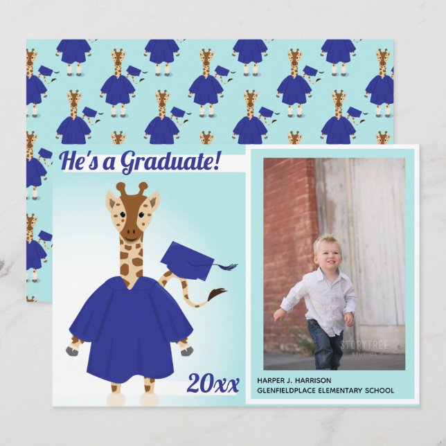 Invitación de foto de graduación de jirafa marrón  (Anverso / Reverso)