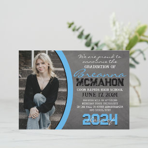 Invitación de foto de graduación de la tarjeta azu
