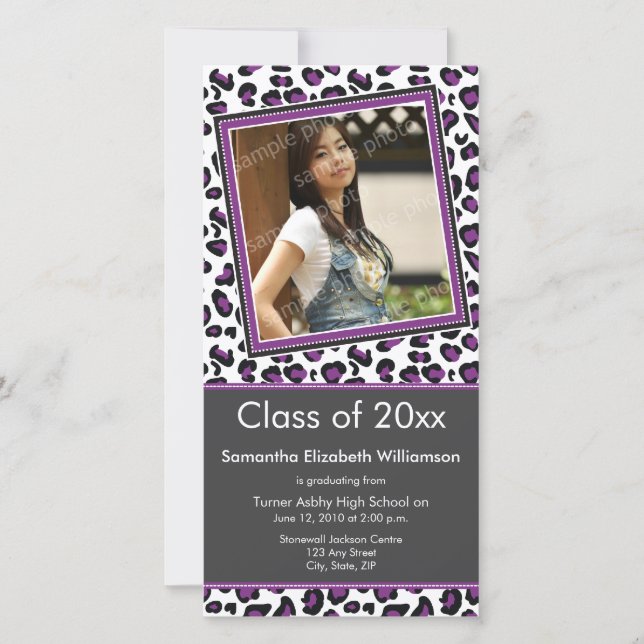 Invitación de foto de graduación de Leopard Print  (Anverso)
