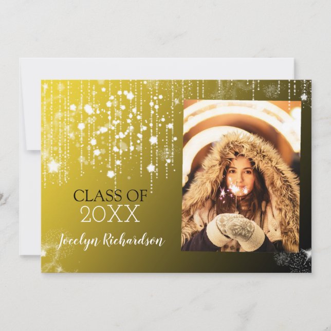Invitación de foto de graduación de oro de Glitzy (Anverso)