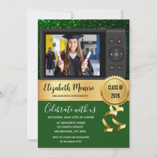 Invitación de Foto de Graduación de Oro Verde