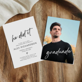 Invitación de foto de graduación Él lo hizo