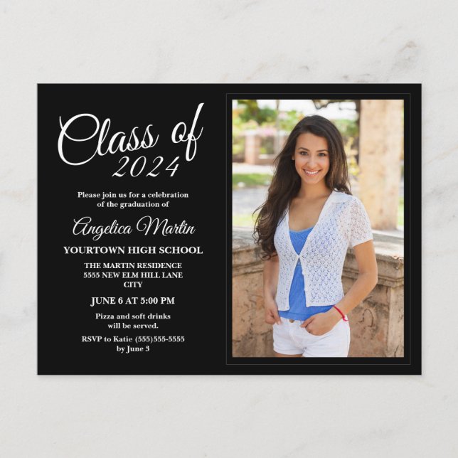 Invitación de foto de graduación en blanco negro (Anverso)