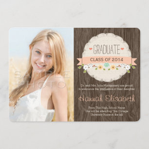 Invitación de foto de graduación floral de coral r