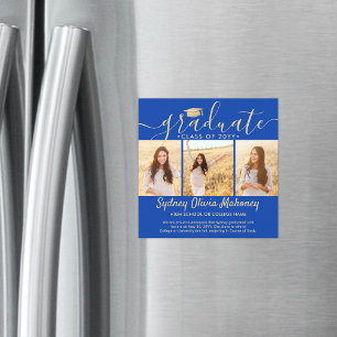Invitación de foto de graduación Magnética azul y 