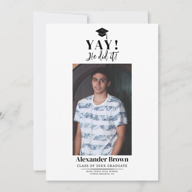 Invitación de foto de graduación mínima moderna (Anverso)