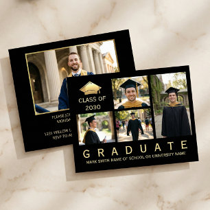Invitación de foto de graduación moderna en negro