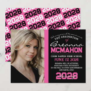 Invitación de foto de graduación rosa y negro