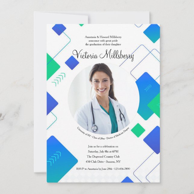 Invitación de Foto de Graduado con Estilo de Moda (Anverso)