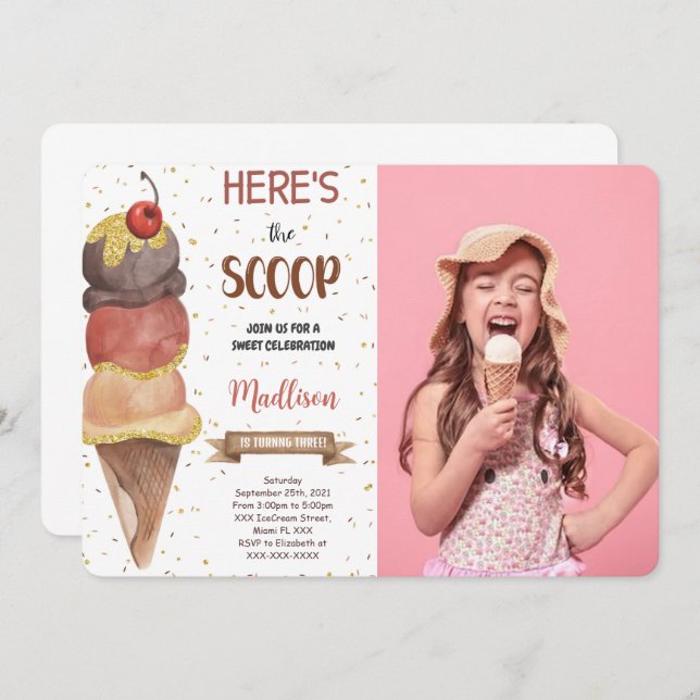 Invitación de foto de helado editable (Anverso / Reverso)