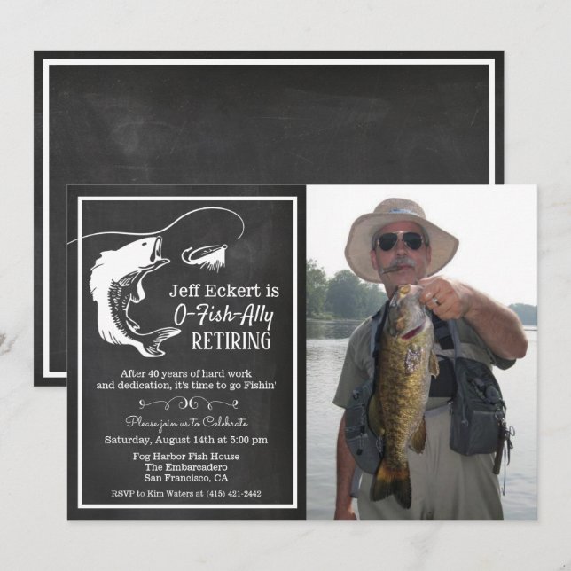 Invitación de Foto de Jubilación de Pesca (Anverso / Reverso)