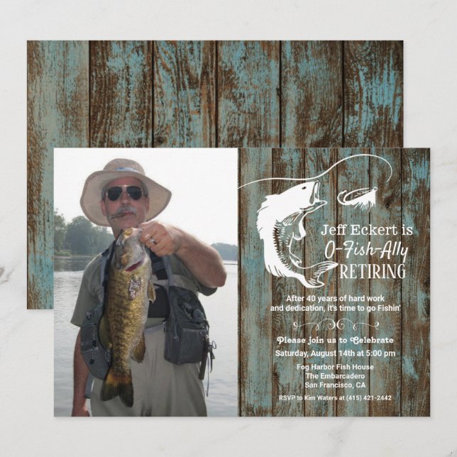 Invitación de Foto de Jubilación de Pesca (Anverso / Reverso)