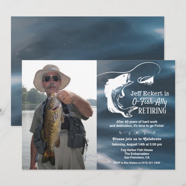 Invitación de Foto de Jubilación de Pesca (Anverso / Reverso)