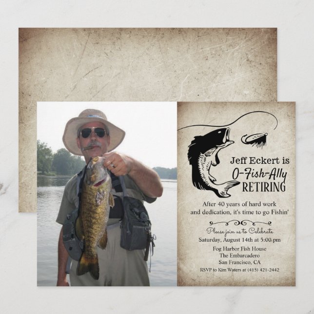 Invitación de Foto de Jubilación de Pesca (Anverso / Reverso)