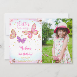 Invitación de foto de mariposa con acuarela rosa