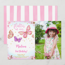 Invitación de foto de mariposa con acuarela rosa
