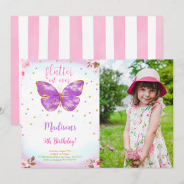 Invitación de foto de mariposa de cumpleaños númer