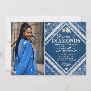 Invitación de foto de mezclilla y diamantes elegan