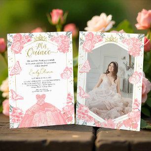 Invitación de Foto de Mis Quince Años con Floral R