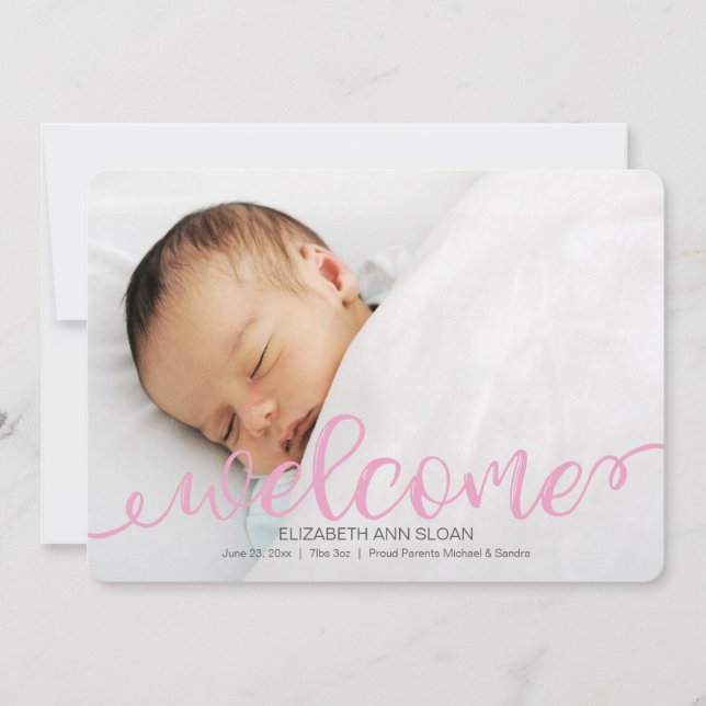 Invitación de foto de nacimiento manuscrita de oro (Anverso)