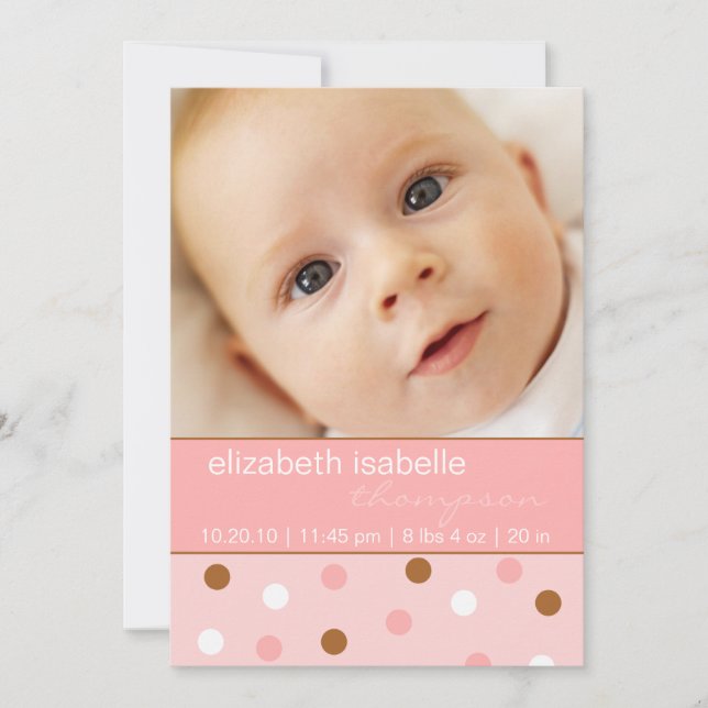 Invitación de foto de niña con Punto Rosa de Polka (Anverso)
