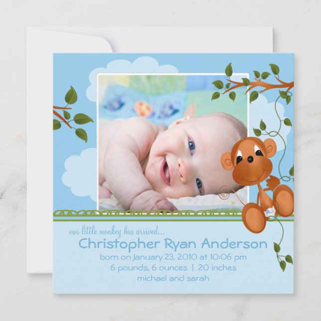 Invitación de foto de niño pequeño mono (Anverso)