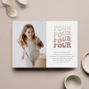 Invitación de foto de paisaje con rubor retro cuat