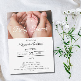 Invitación de Foto de Pies de Bebé en Blanco y Neg