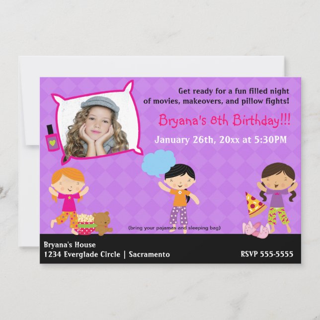 Invitación de foto de pijamada de chicas (Anverso)