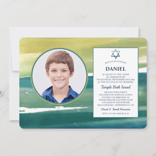 Invitación de Foto de Pinceladas de Acuarela (Anverso)