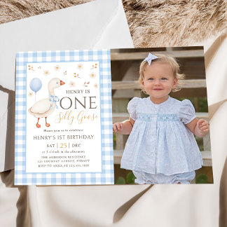 Invitación de foto de primer cumpleaños de Blue On