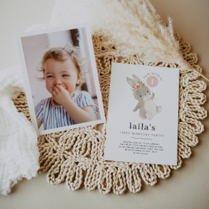 Invitación de foto de primer cumpleaños de Bunny c