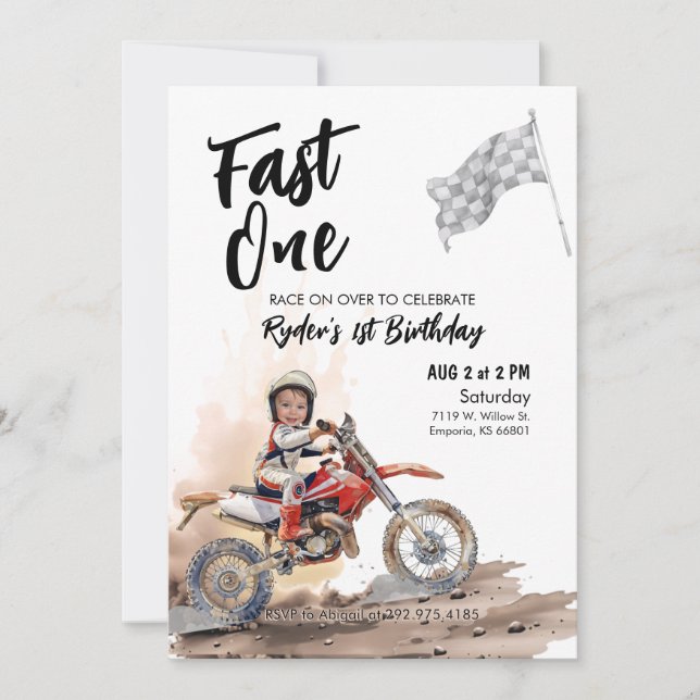 Invitación de foto de primer cumpleaños de Fast On (Anverso)