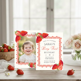 Invitación de foto de primer cumpleaños de la baya
