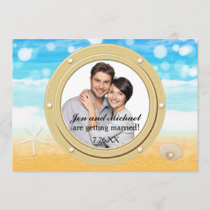 Invitación de Foto de Puerto de Boda con Concha de