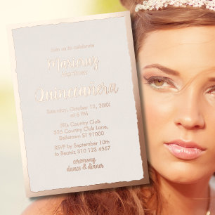 Invitación de foto de Quinceañera con lámina de or