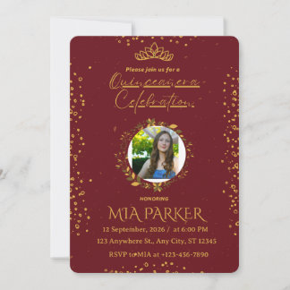 Invitación de Foto de Quinceañera Elegante Burgund
