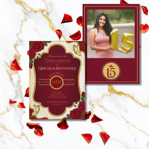 Invitación de foto de Quinceañera en burdeos y dor