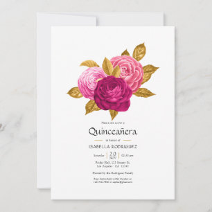 Invitación de Foto de Quinceañera Floral Rosa y Do