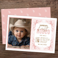 Invitación de foto de rodeo de chica de vaca rosa 