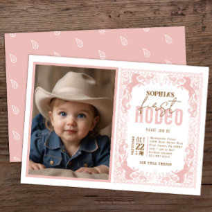 Invitación de foto de rodeo de chica de vaca rosa 