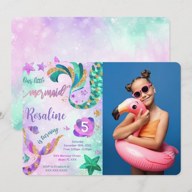 Invitación de foto de sirena (Anverso / Reverso)