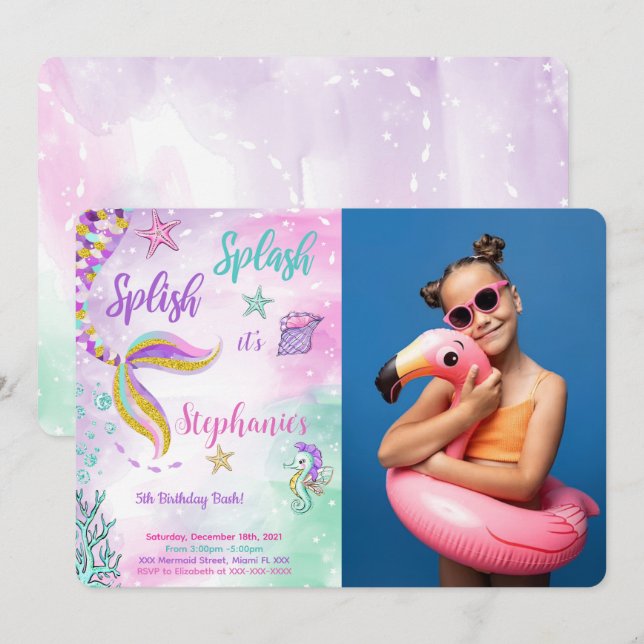 Invitación de foto de sirena (Anverso / Reverso)