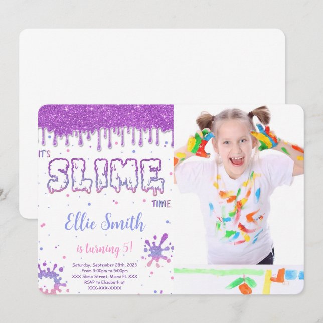 Invitación de foto de slime editable (Anverso / Reverso)
