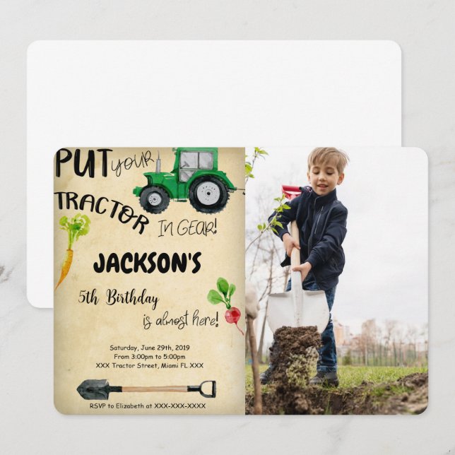 Invitación de Foto de Tractor (Anverso / Reverso)
