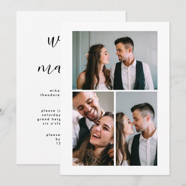 Invitación de foto de tres Bodas postales (Anverso / Reverso)
